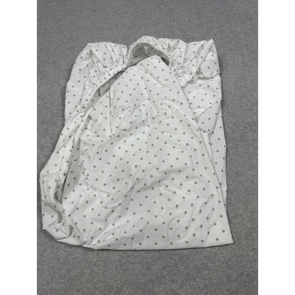 Pottery Barn Kids White Gray Polka Dot Organic Mini Crib Fitted Sheet 24x38in